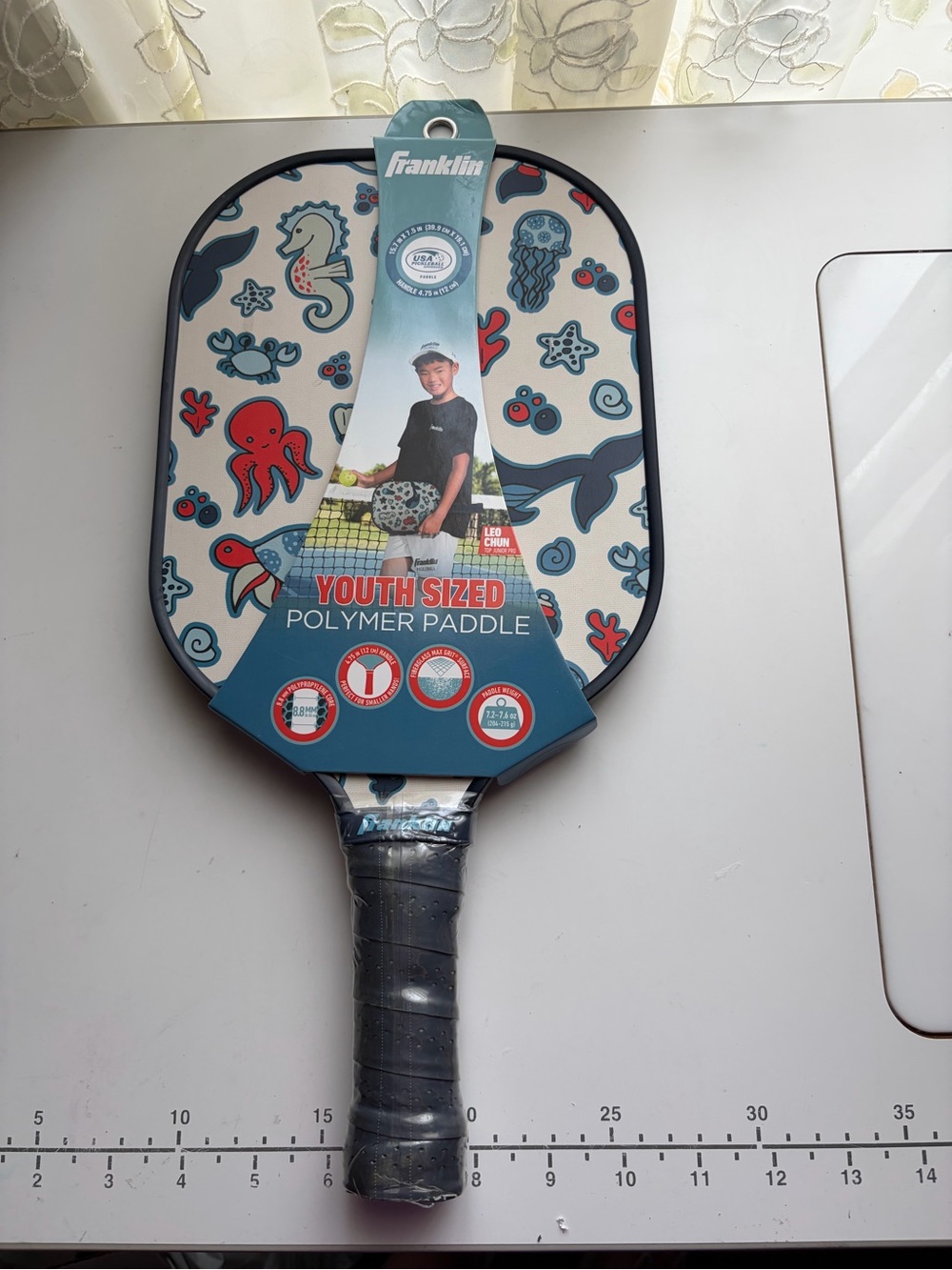 Franklin Youth-Sized Polymer Paddle in White/Blue Sea Creatures